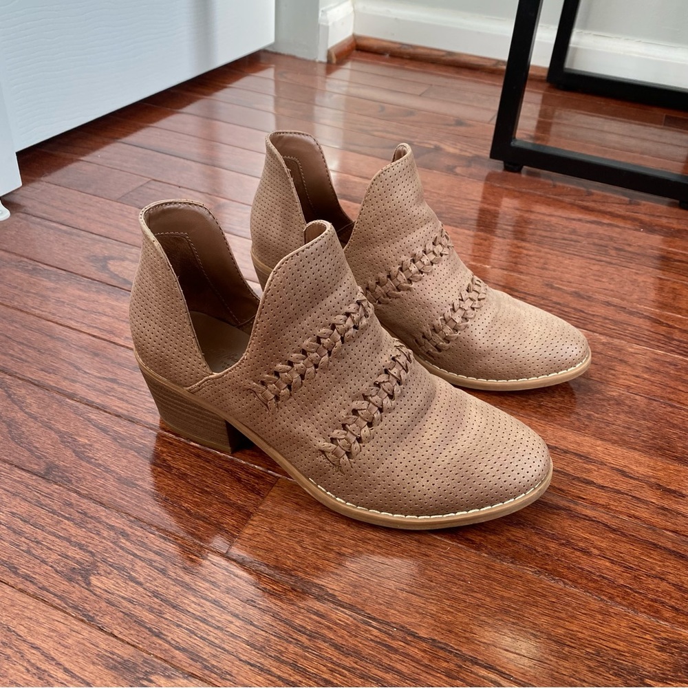 Perforated tan cut out booties
